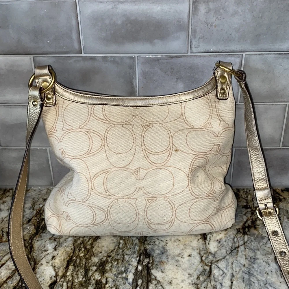 COACH Penelope Ivory Metallic Canvas Crossbody